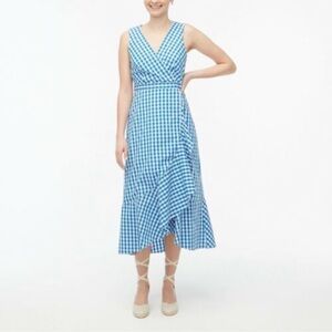 J. Crew Blue Gingham faux Wrap Dress